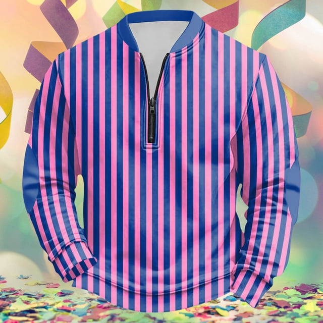 Chandail Sans Capuche pour Hommes pour Usage Quotidien Décontracté Mode Urbaine Carnaval Rayé Demi-Fermeture à Glissière Manches Longues Col Rond