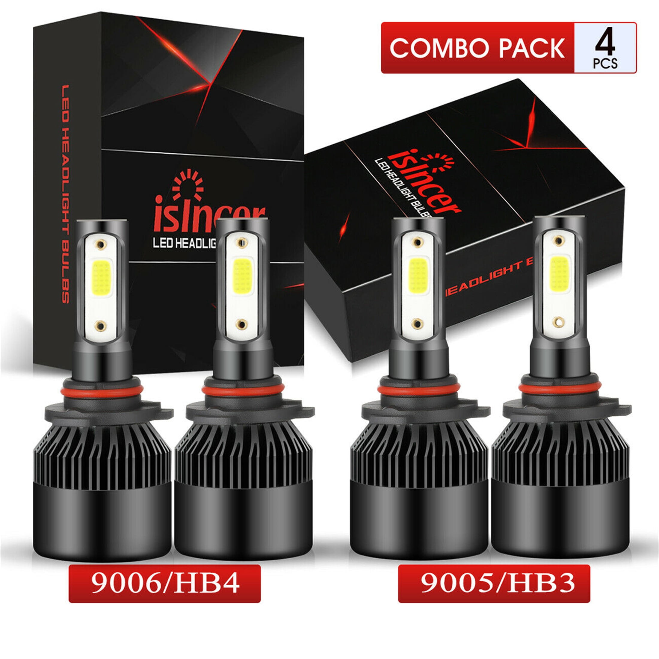 4PCS 9005 9006 LED Combo Headlight Bulbs High Low Beam Kit 240W CREE 6000K White 