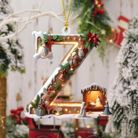 Taicans Personalized A-Z Letter Christmas Tree Ornaments with Nativity Scene & LED Lights - Handmade Family Name Holiday Decorations for 2025 Christmas Tree | Customizable Gift