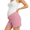 thumbnail image 2 of WPPGONE Maternity Shorts for Women Crossover Waisted Elastic Stretchy Straight Leg Wide Fit Lace Hem Bottoms Summer Lounge Homewear Shorts, 2 of 9