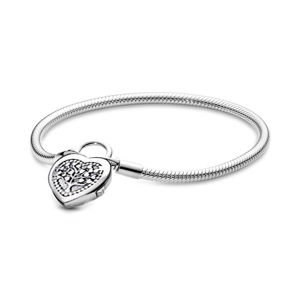 Candado De Árbol Genealógico En Forma De Corazón , Pulsera De Hueso De Serpiente DIY S925 , Chapado Plata + Bolsa De Terciopelo