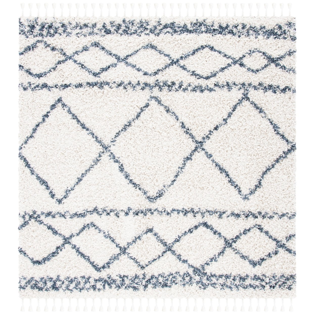 SAFAVIEH Pro Lux Marie Geometric Shag Area Rug, Ivory/Blue, 9' x 12'