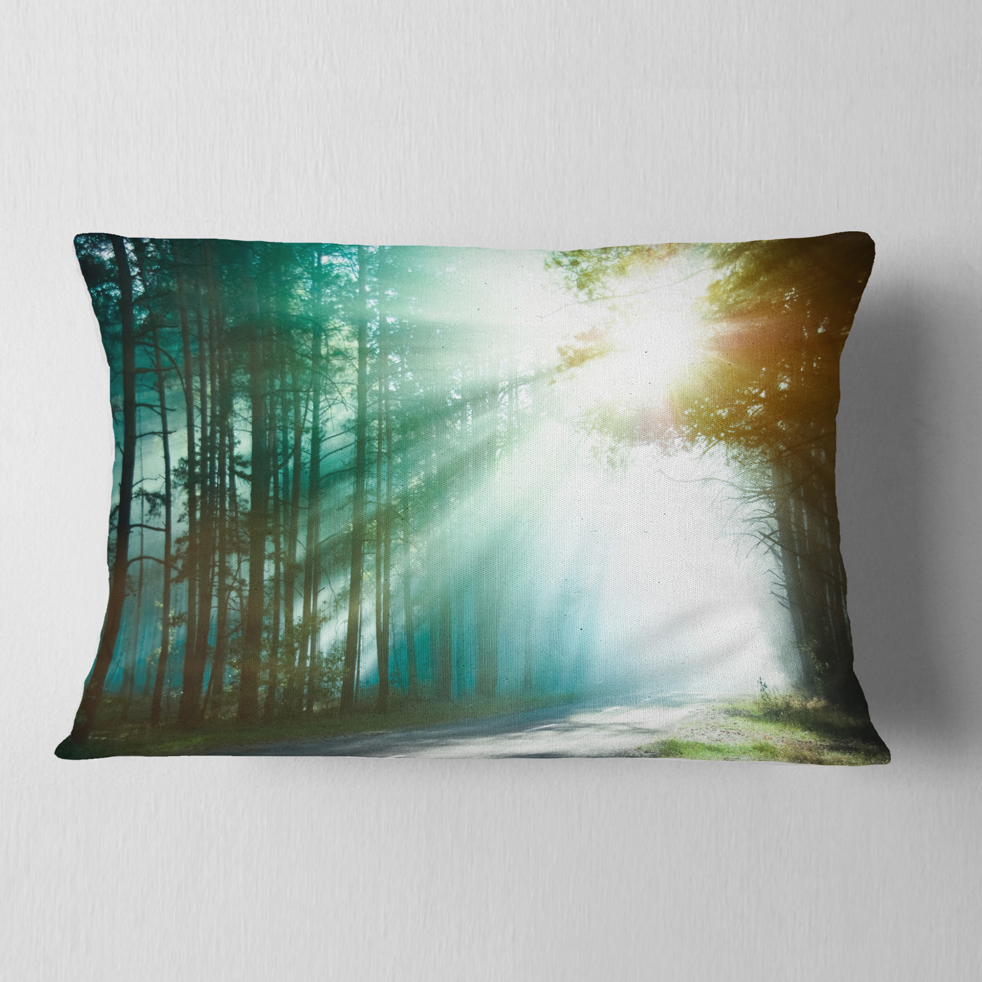 Designart Magic Blue Forest - Landscape Photography Throw Pillow - 12x20