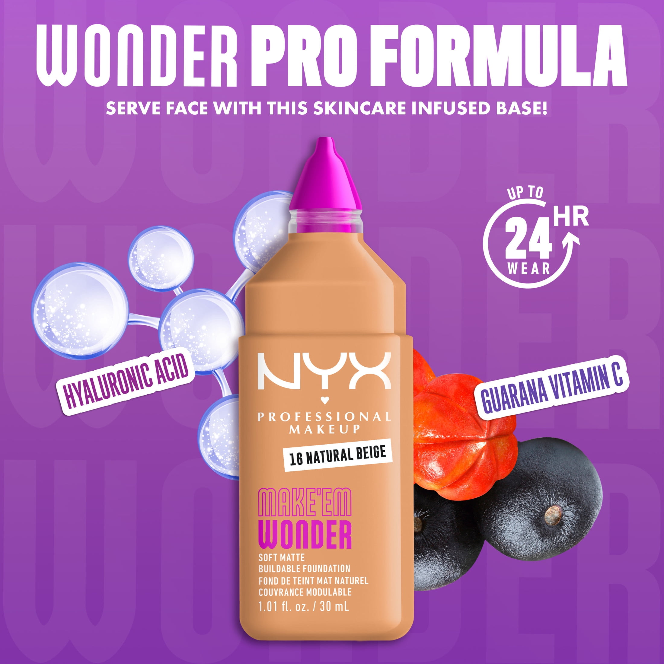 NYX Professional Makeup Make 'EM Wonder, 24H Soft Matte Foundation Makeup, NATURAL BEIGE 16