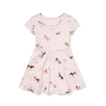 The Children's Place Short Sleeve All Around Unicorn Foil Print Knit Dress (Baby Girls & Toddler (Best Place To Shop For Dresses)