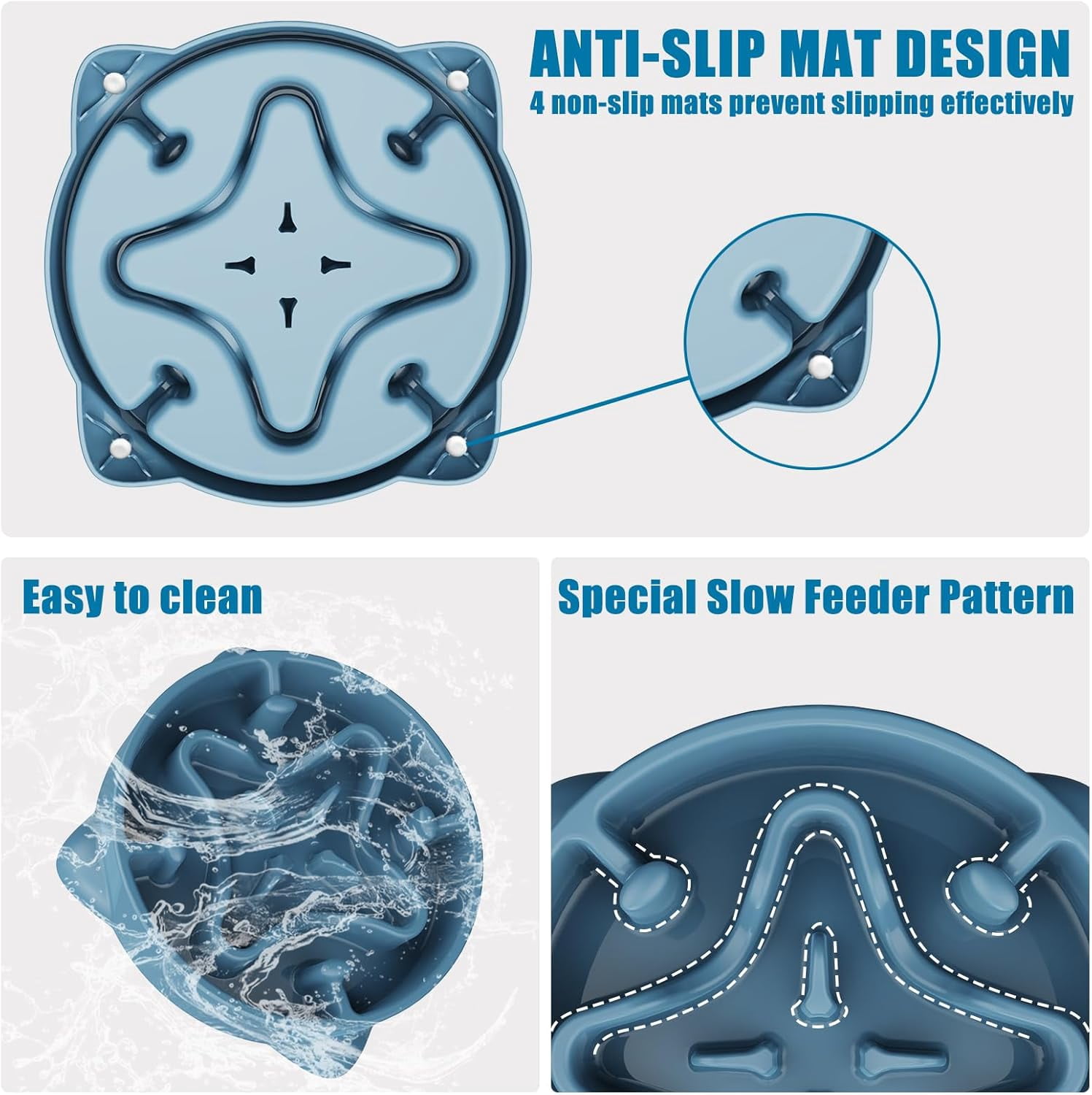 Slow Feeder Dog Bowls Medium Breed, Dog Food Bowl Medium Anti-Choking Bloat Stop Puzzle Healthy Eating Bowl (Blue, 2 Cup)