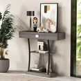thumbnail image 3 of Hyxoo Narrow Console Table T-Shaped - Behind Couch Table with Drawer, Shelves, Dual Anti-Tipping Kits, Modern Foyer Table, Sofa Side Table for Living Room, Entryway, Hallway, Entry Table (Gray), 3 of 10