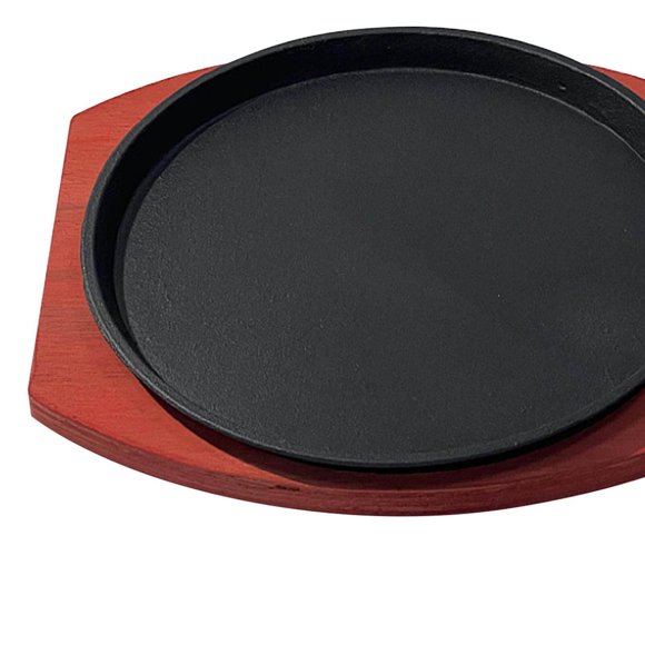 thinsony Assiette à Steak en Fonte avec Base en Bois, 21cm, pour Steak Grésillant et Grillade