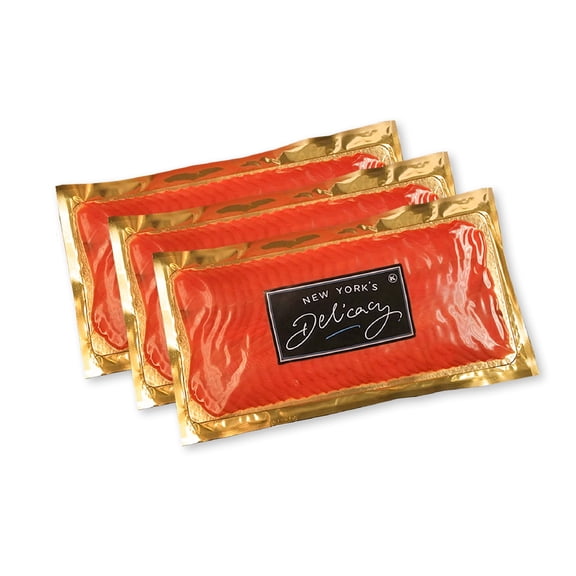 New York's Delicacy, Most Awarded, Pre-Sliced, Fully Trimmed, Natural Smoked Salmon Nova. (3 x 1 Lb.)