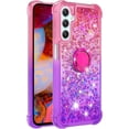 thumbnail image 3 of Glitter Case for Samsung Galaxy A54 5G for Women Girls, Bling Sparkle Colorful Gradient Quicksand Waterfall Soft TPU Liquid Case Cover with Ring Stand for Samsung A54 5G LSJB-Pink Purple, 3 of 16