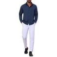 thumbnail image 2 of INSPIRE CHIC Men's Shirt Point Collar Long Sleeve Button Solid Color Business Dress Shirt XL Dark Blue, 2 of 6
