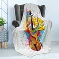 thumbnail image 4 of Cello Soft Flannel Fleece Throw Blanket, Creative Colorful Illustration of Musical Notes String Instrument and Splashes, Cozy Plush for Indoor and Outdoor Use, 70" x 90", Multicolor, by Ambesonne, 4 of 5