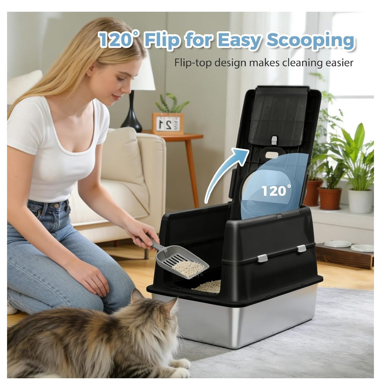 Stainless Steel Cat Litter Box XYT XL Extra-Large Enclosed Black For Big Cats Anti-Leakage With Dual Entry Pan