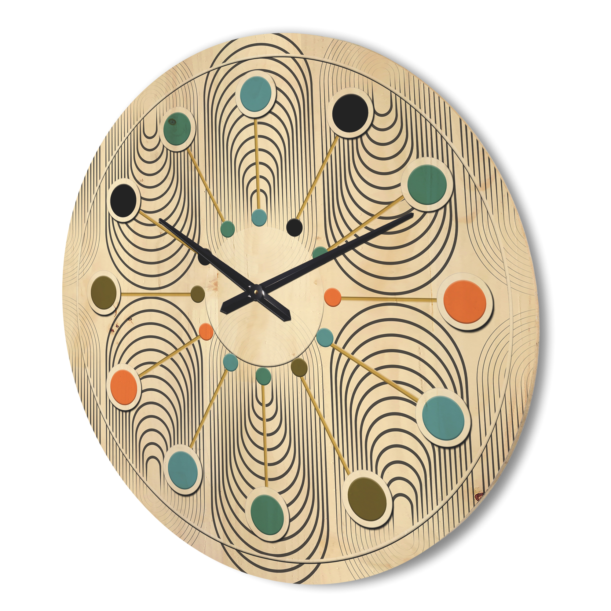 Designart 'Black and White Geometric Pattern IV' Mid-Century Modern Wood Wall Clock