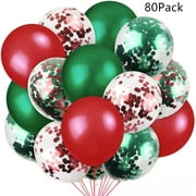 Besteshop  80 PCS Christmas Balloons Confetti Balloons Latex Balloons for Party Decoration Supplies,12 inch,Red Green