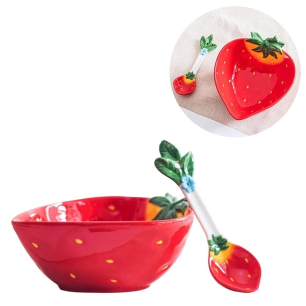 Cuenco de cerámica creativo en forma de fruta con cuchara, ensaladera de verduras, cuenco for postre, plato for servir