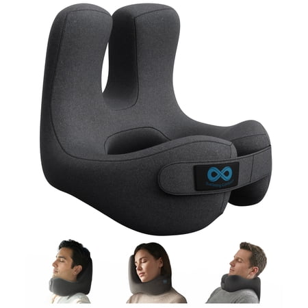 Everlasting Comfort Upgraded Airplane Neck Pillow Memory Foam Travel Headrest, Gray