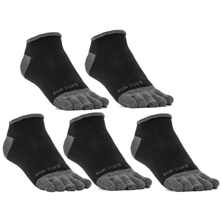 FUN TOES Men Toe Socks Barefoot Running Socks Size 6-12 Value Pack of 5 Pairs