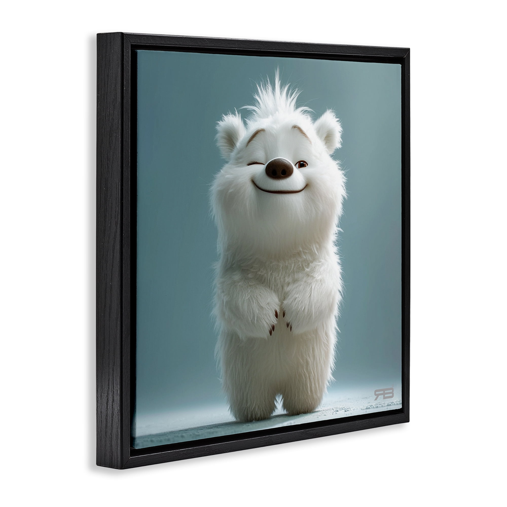 Stupell Industries Smiling Polar Bear Cub Animals Painting Black Floater Framed Canvas Art Print Wall Art, 25 x 25