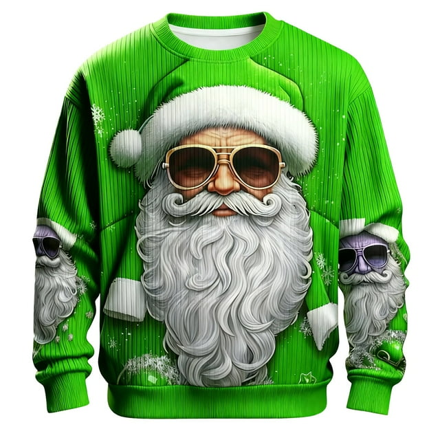 VJATTWR Merry Sweatshirt Men Get it Fast Festive Knitpattern ’S Hoodieless Sweatshirt – Themed Santa Print Sweater for Winter Comfort