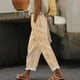 thumbnail image 2 of Amzcrzy Pantalones De Lino Mujer Capri Rayas Moda Pierna Recta Ligeros Holgados Casuales Playa Vacaciones Verano Con Bolsillos Tallas S-2XL Amarillo, 2 of 5