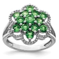 thumbnail image 4 of 925 Sterling Silver Rhodium Tsavorite Garnet Flower Ring Size 7, 4 of 5