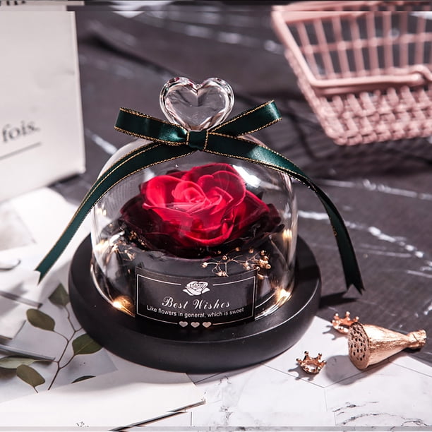 Flores secas de Navidad para el Día de San Valentín para decoración del hogar, regalos de boda, flores secas, decoración eterna para el hogar de rosas reales con LED en vidrio Wmkox8yii gf7532