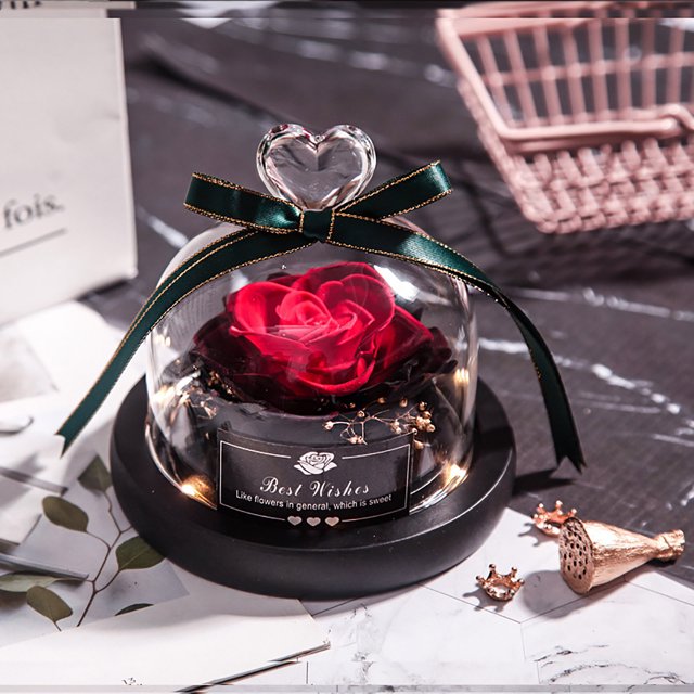Flores secas de Navidad para el Día de San Valentín para decoración del hogar, regalos de boda, flores secas, decoración eterna para el hogar de rosas reales con LED en vidrio Wmkox8yii gf7532