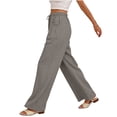 thumbnail image 5 of Womens Cotton Linen Wide Leg Pants High Waisted Flowy Palazzo Pant Casual Summer Beach Vacation Outfits with Pockets, S, 5 of 8