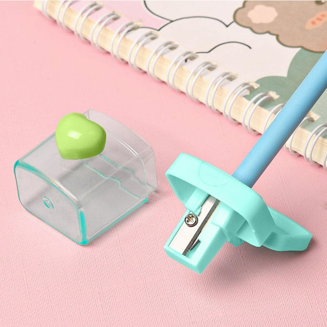 Birdeem Heart-Shaped Rotating Pencil Sharpener with Transparent Cover,Compact and Portable Design for Easy Storage in Cases,Durable Plastic Construction for Adult Use