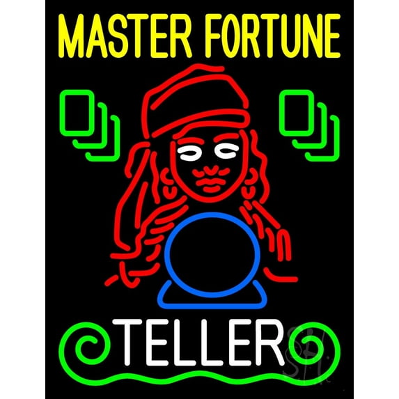 Master Fortune Teller LED Neon Sign 31" Tall x 24" Wide - inches Black Square Cut Acrylic Backing, with Dimmer - Bright and Premium built indoor LED Neon Sign for Storefront.