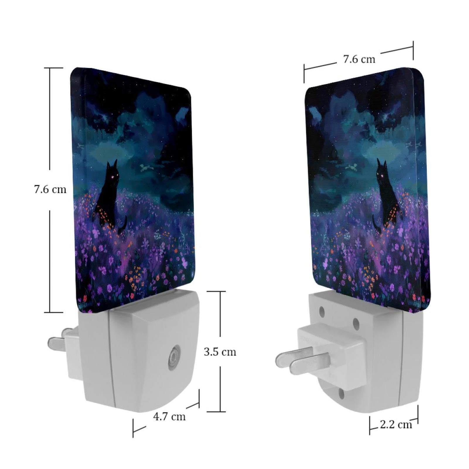 PhooArto Purple Flower Field Black Cat Plug in LED Night Light Auto Sensor Dusk to Dawn Decorative Night for Bedroom, Bathroom, Kitchen, Hallway, Stairs, Baby's Room, Energy Saving