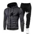 thumbnail image 3 of Nuevos conjuntos de Otoño Invierno de alta calidad para hombre, Sudadera con capucha y pantalones con cremallera, chándal informal, ropa deportiva masculina, ropa cálida, traje de sudor, 3 of 5