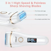 3 IN 1 Womens Electric Razor, Painless Lady Shaver Waterproof Wet & Dry Low Noise Body Hair Remover Epilator Bikini Trimmer Grooming Kit W/ LED Display for Leg Arm Armpit Underarms