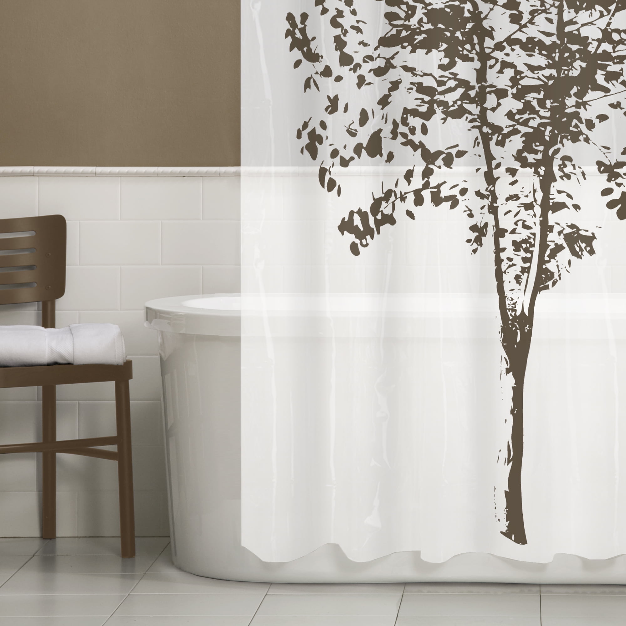 One Piece Shower Curtain Waterproof Bathroom Decor C Type Hooks Easy To Install