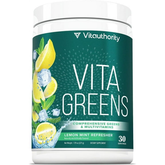 Vitauthority Vita Greens Superfood Powder Multivitamin Blend for Immune and Gut Health, 30 Servings