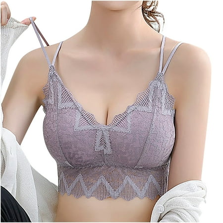 

Women s Bras No Wire Brassiere Floral Lace Push Up Bralette with Removable Pads Girls V-Neck Strappy Underwear