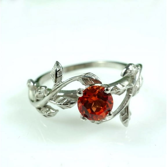 Vintage Lab Orange Sapphire Engagement Ring Wedding Ring Unique 925 Silver Anniversary Ring Art Deco Leaf Branch Gemstone Halo Bridal Ring for Women Gift