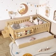 thumbnail image 2 of Twin Bed with Built-in Bookshelves and Staircase,Safety Rails,Storage Trundle Bed Frame,Solid Wood Construction,for Guest Room Bedroom,Light Natural, 2 of 6