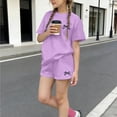 thumbnail image 1 of Zpanxa Ensemble 2 Pcs pour Filles Imprimé Col Rond T-Shirt à Manches Courtes avec Shorts Ensemble Décontracté Sportif 13-14 Ans, 1 of 6