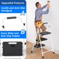 thumbnail image 3 of 3-Step Ladder with Wide Anti-Slip Platform & Thick Rubber Feet - Lightweight Heavy Duty Foldable & Portable - 330 lbs Capacity, Steel Frame, Rubber Handgrip, Folding Step Stool - WHITE, 3 of 12