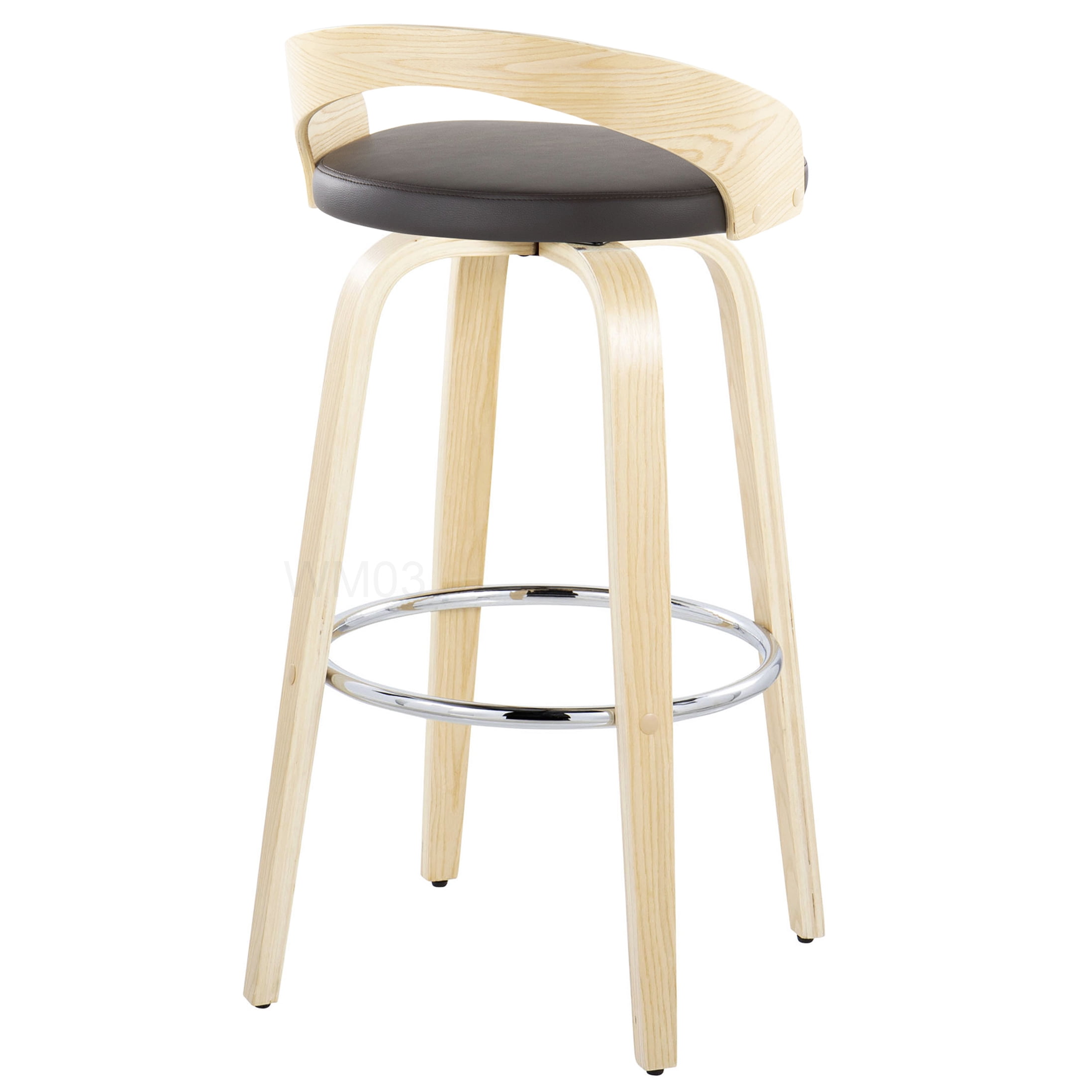 Modern Swivel Bar Stools Set of 2 with faux Leather Seat and Wood Legs, 30 Inch Height