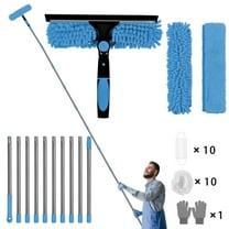 20 Feet Reach 2 in 1 Window Washing Squeegee & Duster with Extension Pole, Natubeau Window Cleaning Tool with 2 Replace Pad for Home Indoor Outdoor Window Washing, Blue