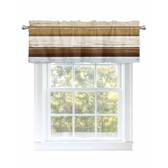 Vintage Wood Texture Valances for Windows, Rod Pocket Kitchen Valance Curtains - Soft & Washable Small Window Treatment for Living Room, Bathroom, Brown Country Style, 54x18inch