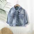 thumbnail image 2 of EnJoCho Girls Fashion Jean Jacket Lightweight Star Embroidered Washed Denim Coat Kids Casual Loose Collared Denim Jacket Clothes Children Denim Jacket Long Sleeve Casual, 2 of 9