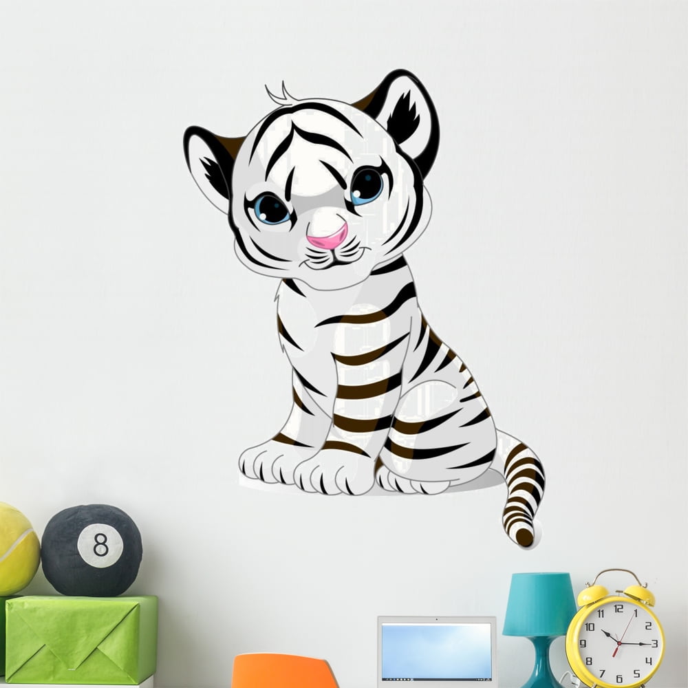 Cute White Tiger Cub Wall Mural by Wallmonkeys Peel and Stick Graphic
