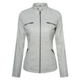 thumbnail image 4 of Hood Crew Women's Long Sleeve Moto Biker Hooded Zipper Retro Faux Leather Jacket Offwhite M, 4 of 5