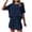 Navy Shorts for women, variant on safuny Women's Summer 2Pc Tracksuit Outfits Daily Retro Drawstring Shorts Fashion Spring Solid Holiday Short Sleeve Round Neck Tops Casual Relaxed Black S