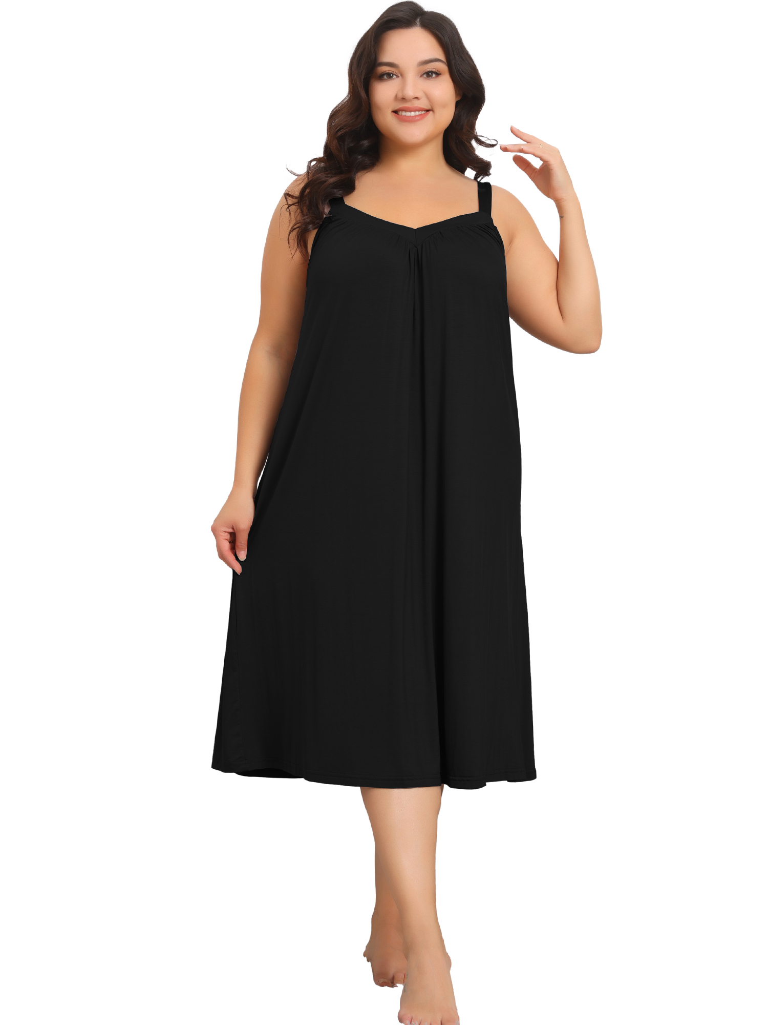 DARING DIVA Women's Plus Size V Neck Sleeveless Spaghetti Strap Nightgown 4X Black