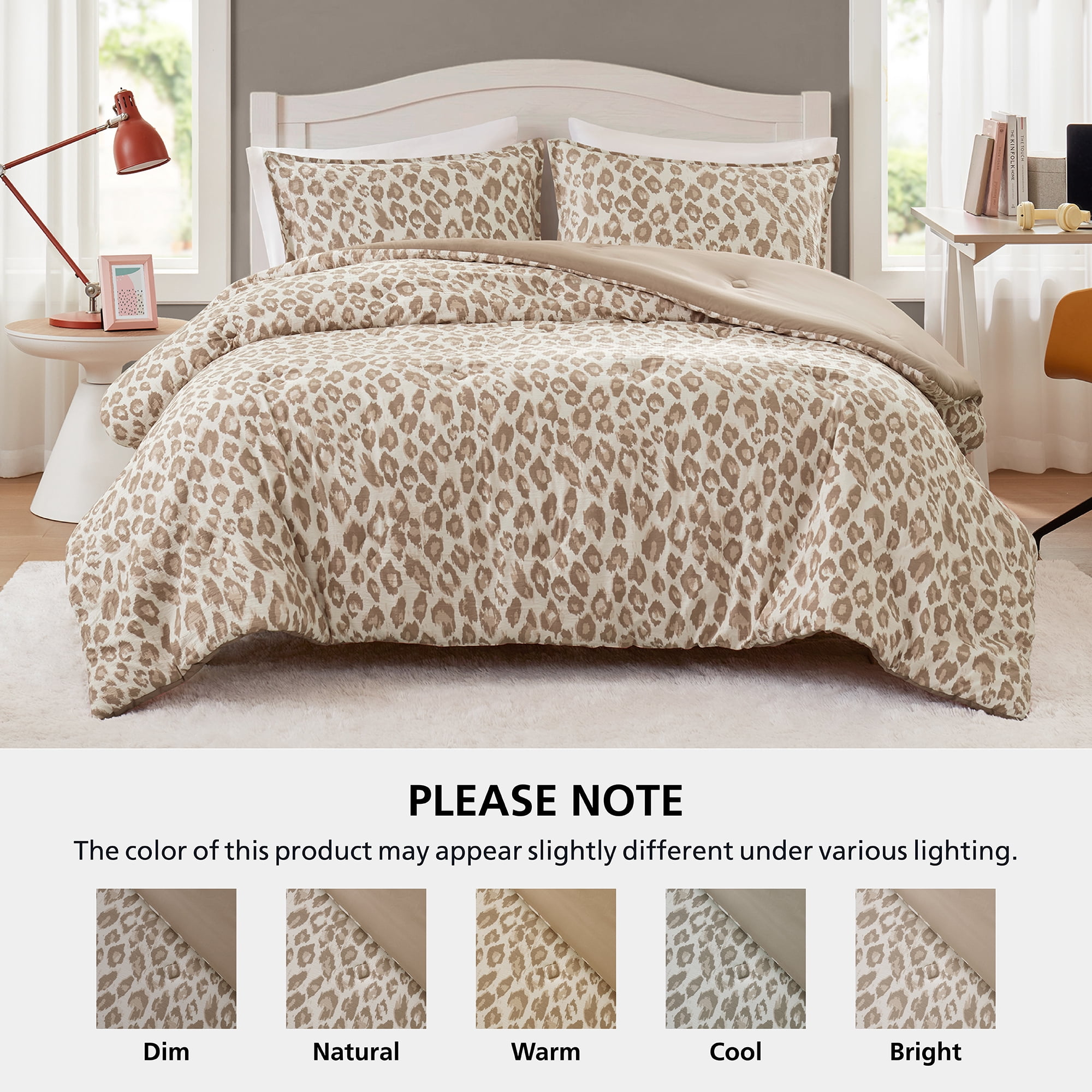 Mainstays Leopard Print 3-Piece Neutral Comforter Set, King